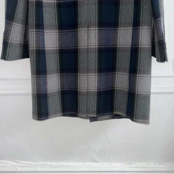 Acne Studios Oversized Plaid Wool Blend Coat in Navy, Grey & Green size US38 - Picture 3 of 14